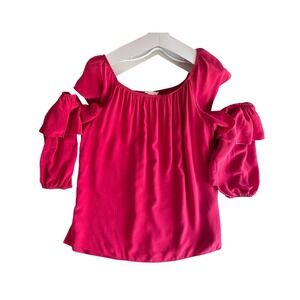 Mika Mindel Silk Cold Shoulder Ruffle Blouse Pink Fuchsia XL AP7B04
